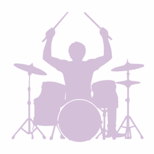 Drummer with drumsticks raised